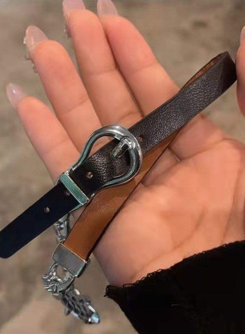 Stylish Black Leather Choker with Edgy Lock Chain necklace  - Image 4