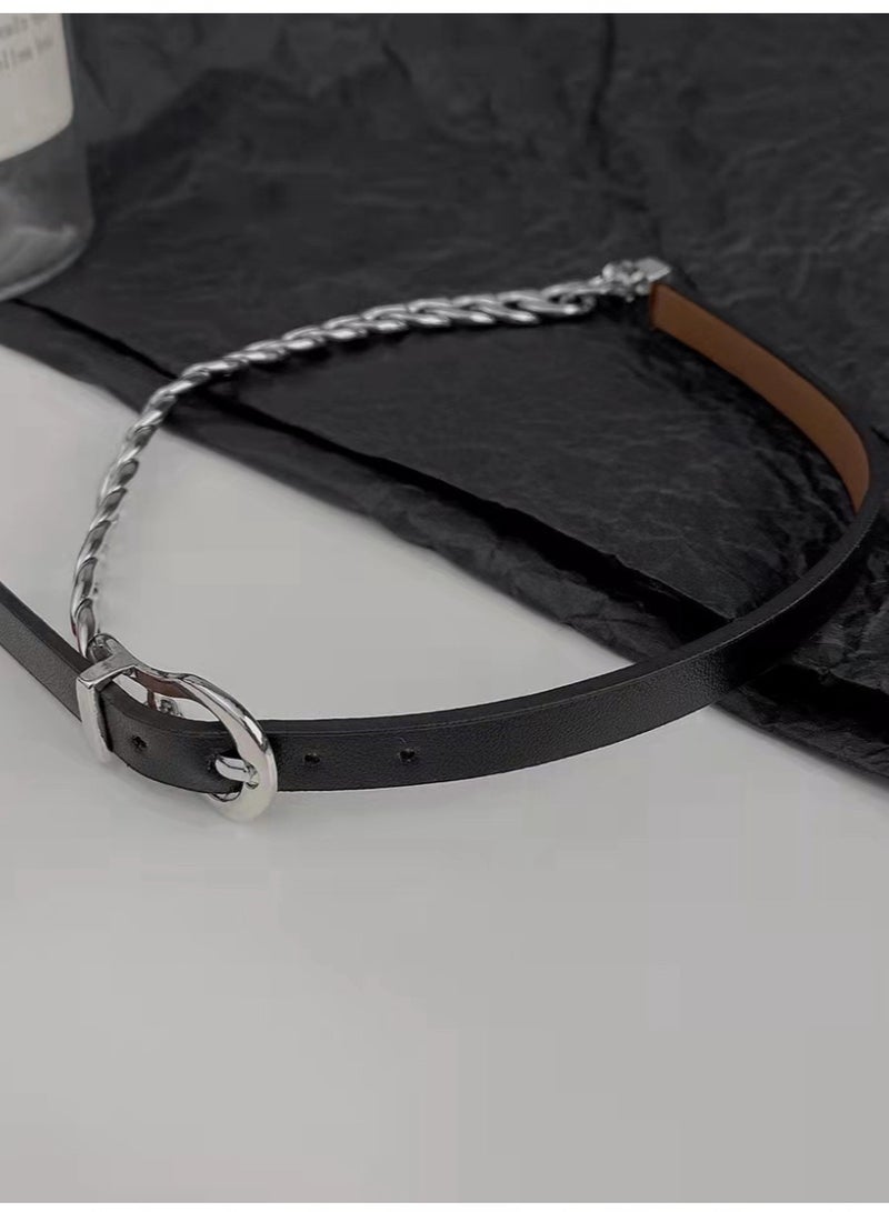 Stylish Black Leather Choker with Edgy Lock Chain necklace  - Image 5