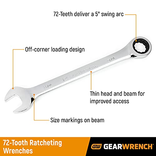 GEARWRENCH 34 Pc. Standard & Stubby Ratcheting Wrench Set, SAE & Metric - 85034 - Image 2