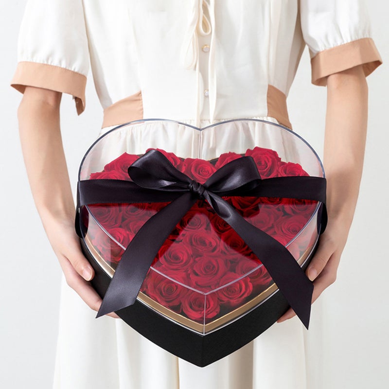 1pc Heart Shaped Flower Box Valentine Packaging Box with Clear Lid - Image 2