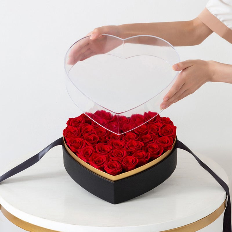 1pc Heart Shaped Flower Box Valentine Packaging Box with Clear Lid - Image 3