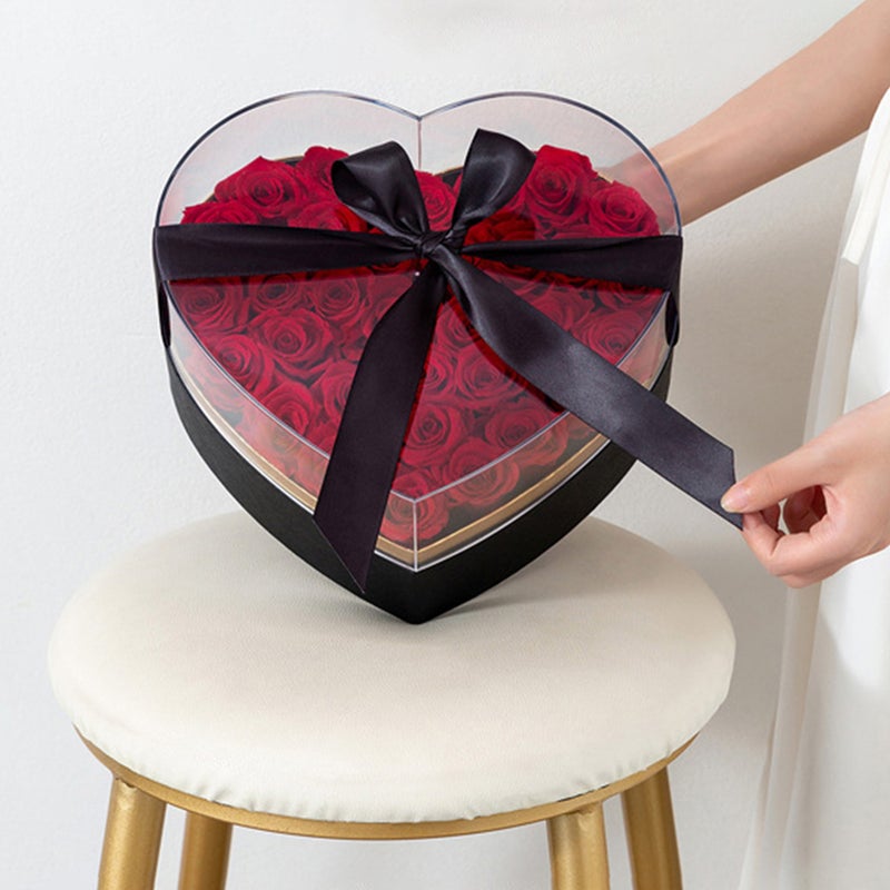 1pc Heart Shaped Flower Box Valentine Packaging Box with Clear Lid - Image 1
