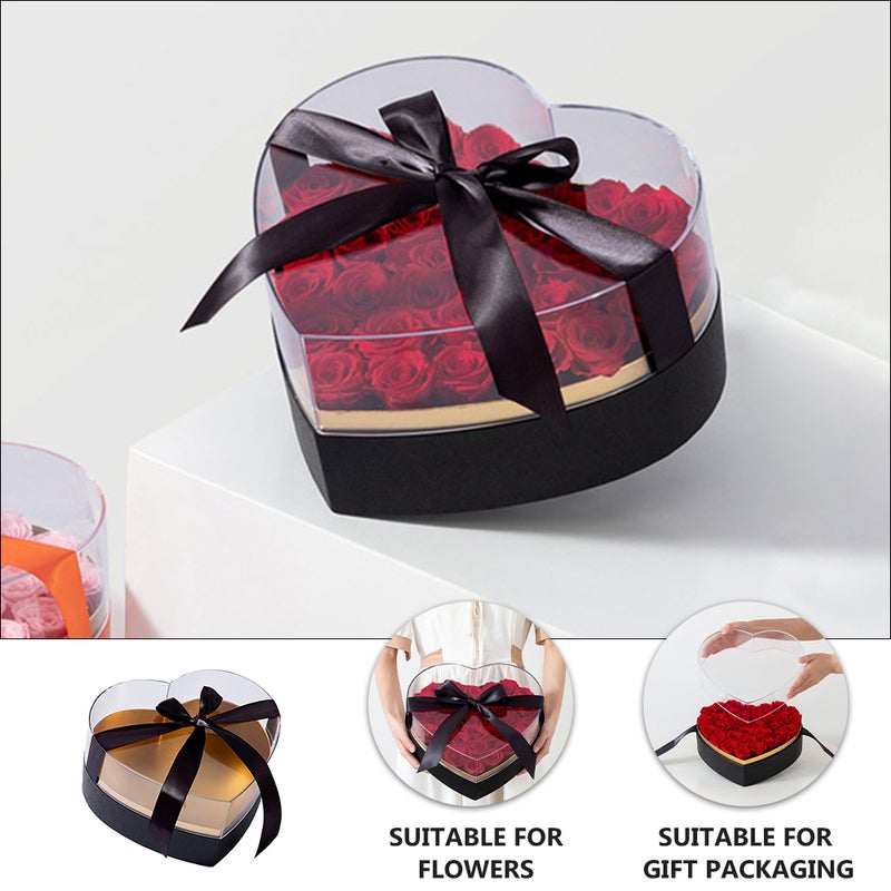 1pc Heart Shaped Flower Box Valentine Packaging Box with Clear Lid - Image 4