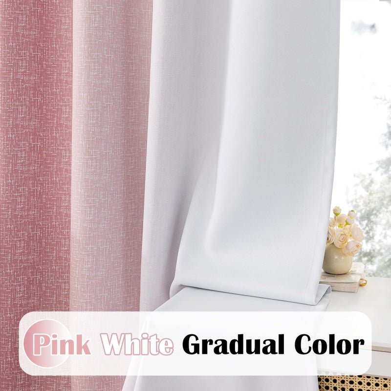 Geomoroccan Ombre 100% Blackout Curtains 84 Inches Long 2 Panels for Girls Bedroom Living Room Pink and White Gradient Full Room Darkening Thermal Soundproof Grommet Window Drapes, 52x84, 2 Sets - Image 2