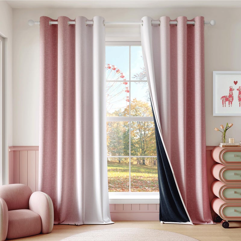 Geomoroccan Ombre 100% Blackout Curtains 84 Inches Long 2 Panels for Girls Bedroom Living Room Pink and White Gradient Full Room Darkening Thermal Soundproof Grommet Window Drapes, 52x84, 2 Sets - Image 1