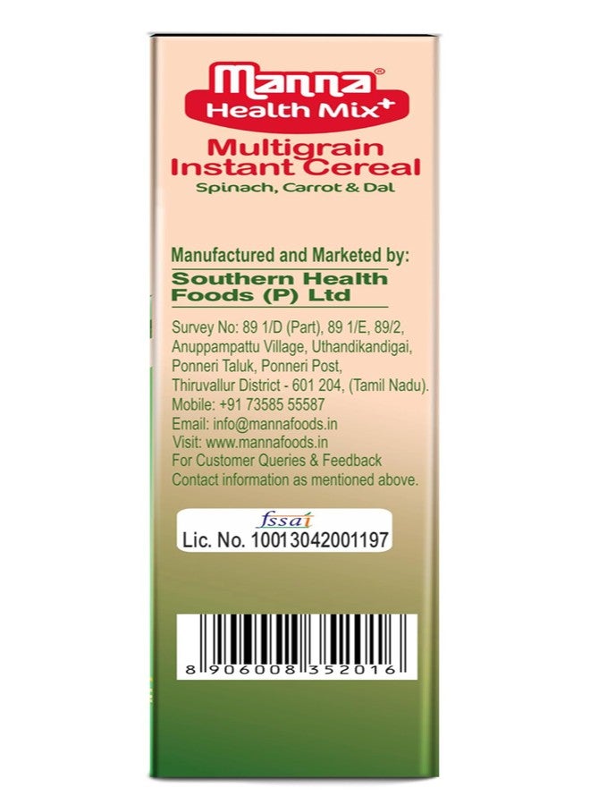 Manna Health Mix Instant Multigrain Cereal, Spinach, Carrot, Dal with Milk. Made with Real Vegetables and 8 super grains and millets. No Added Sugar, No Artificial Color, Flavors 200g - Image 5