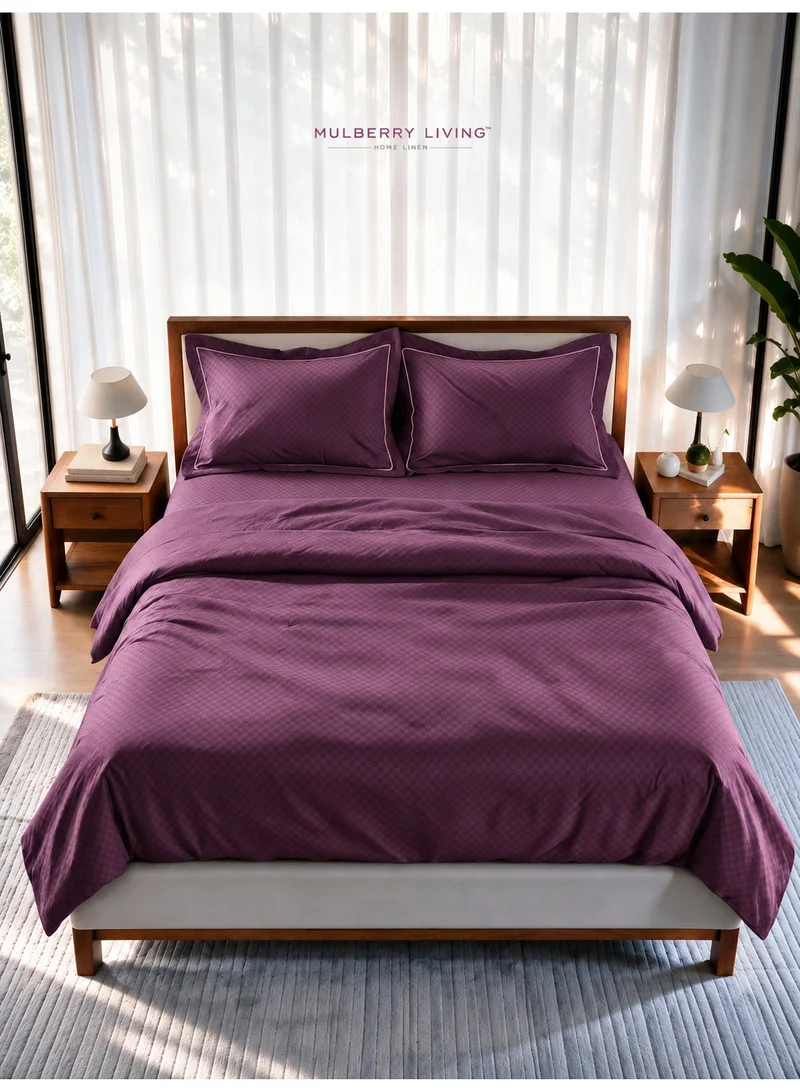 Mulberry Living 100% Cotton Queen Duvet Cover - 300 TC Urban Grid (Checks). Width 240 x Length 220cms - Plum