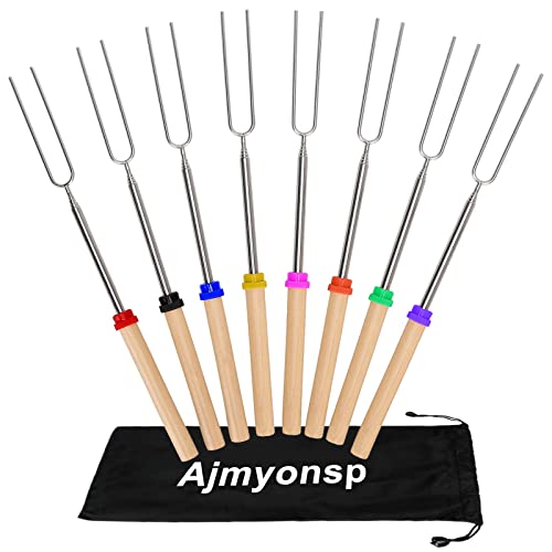 Ajmyonsp Marshmallows Roasting Sticks - Smores Sticks for Fire Pit Extras Long Extendable Smore Skewers Hot Dog Sticks for Campfires, 32 Inch Telescoping Forks Set of 8Pcs - Image 1