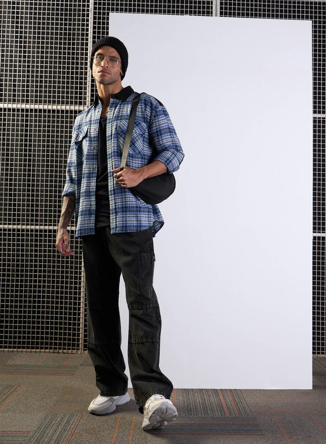 Mascln Sassafras Elbow Patch Oversized Checked Shirt with Pockets Detail - Image 2