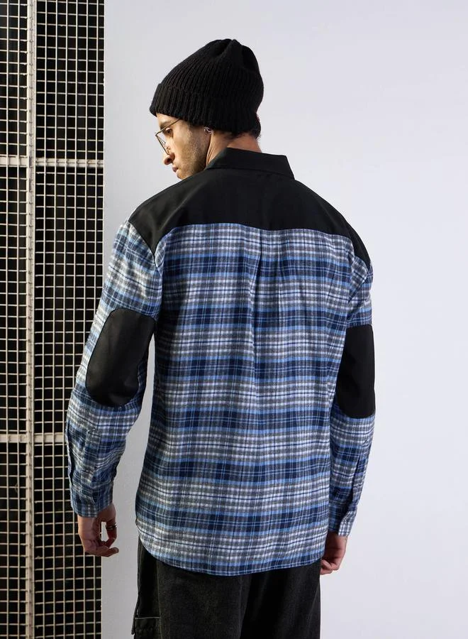 Mascln Sassafras Elbow Patch Oversized Checked Shirt with Pockets Detail by Styli