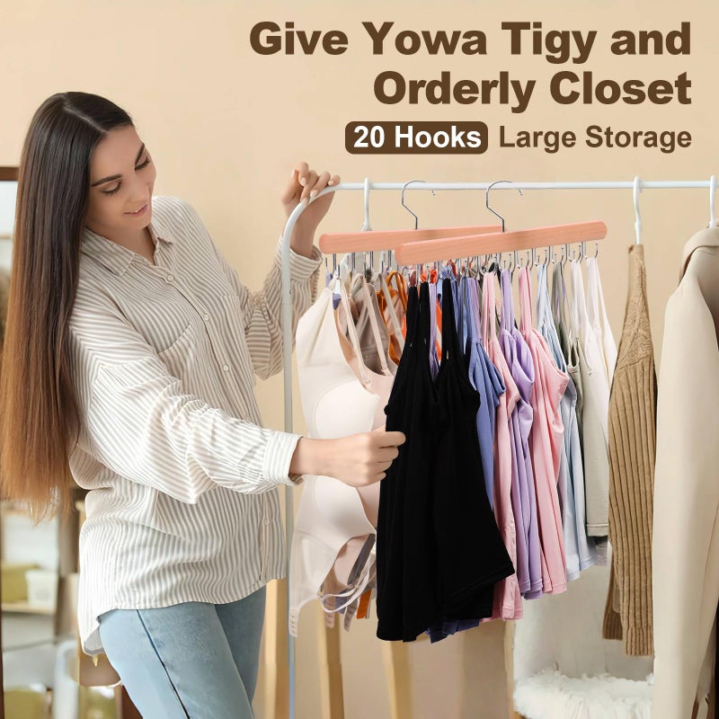 Xtujcya 2 Pack Tank Top Hanger, 40 Hooks Large Capacity Bra Hanger, Bra Hangers for Closet Organizer & Storage, Tank Top Hangers Space Saving, Standard Hangers for Sports Bras, Tank Top (Wood, 2 Pack) - Image 5