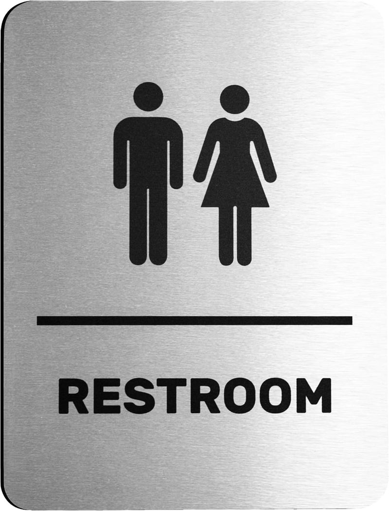 GLOBE ROCKET Brushed Aluminum Unisex Restroom Sign - Men and Women Modern Restroom Sign - Bathroom Sign Decor - Bathroom Door Signs - Restroom Signs for Business - Bathroom Signage - Image 1