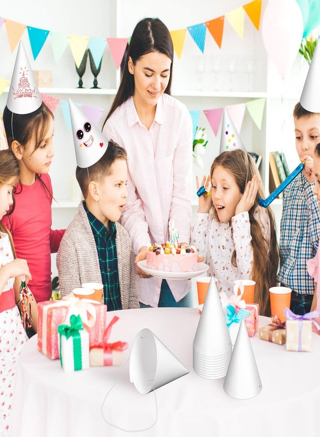 WEOXPR 24 Pack White Party Hats with Stickers,Birthday Party Favors for Kids,Mini Cone Hats for Arts DIY Crafts,Newborn Photo Props, Halloween, Christmas Decorations (24 Pack White Hat & Stickers) - Image 3