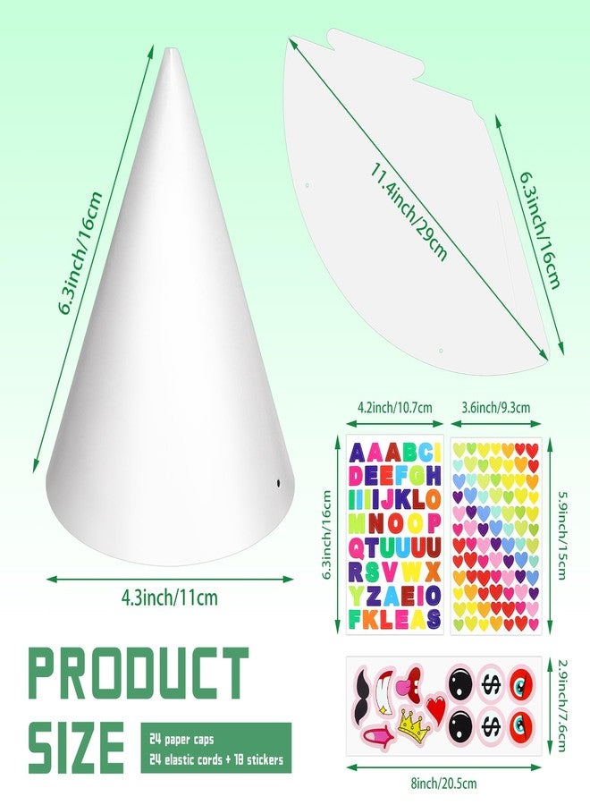 WEOXPR 24 Pack White Party Hats with Stickers,Birthday Party Favors for Kids,Mini Cone Hats for Arts DIY Crafts,Newborn Photo Props, Halloween, Christmas Decorations (24 Pack White Hat & Stickers) - Image 2