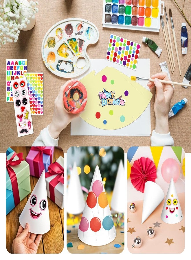WEOXPR 24 Pack White Party Hats with Stickers,Birthday Party Favors for Kids,Mini Cone Hats for Arts DIY Crafts,Newborn Photo Props, Halloween, Christmas Decorations (24 Pack White Hat & Stickers) - Image 5