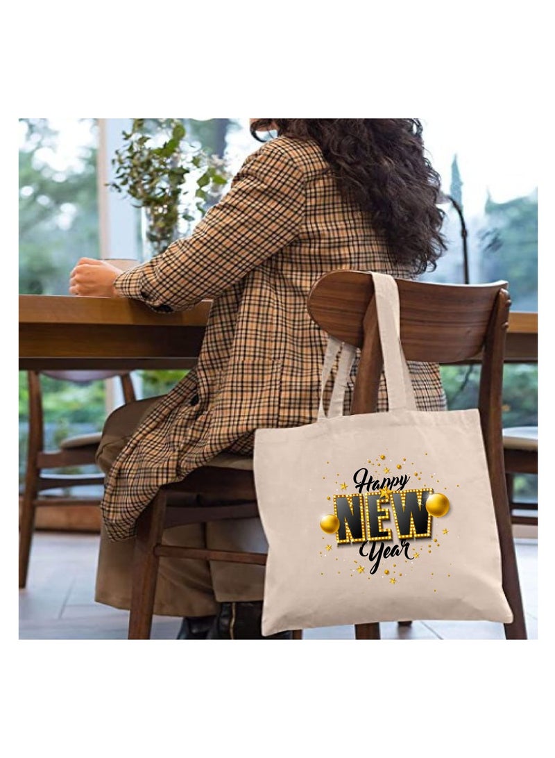 PRINTSHOP4ME Happy New Year with Printed Canvas Cotton Tote Bag - Our Cotton Tote Bags Are Stylish and Perfect for Everyday Use - New Year Shopping Bags - Image 3