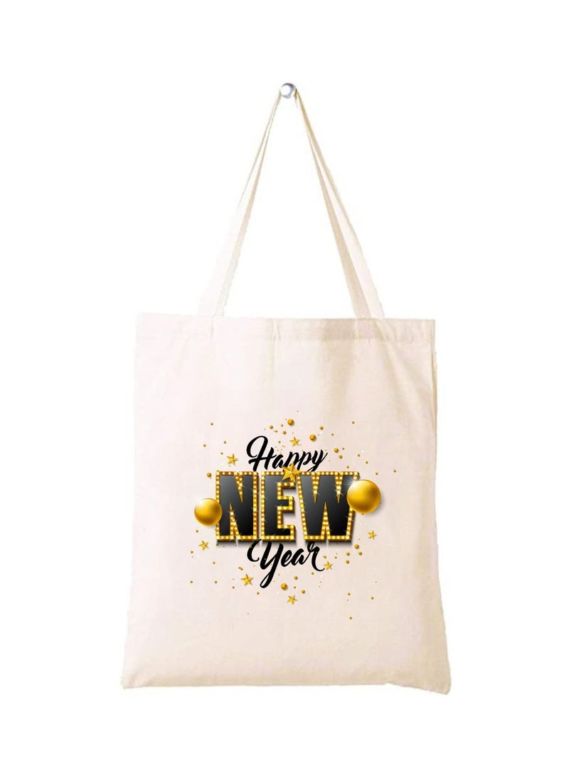 PRINTSHOP4ME Happy New Year with Printed Canvas Cotton Tote Bag - Our Cotton Tote Bags Are Stylish and Perfect for Everyday Use - New Year Shopping Bags - Image 1