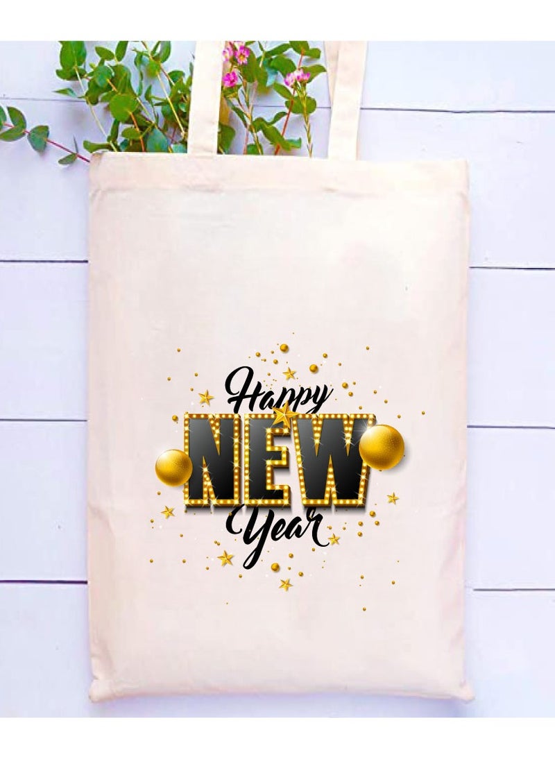 PRINTSHOP4ME Happy New Year with Printed Canvas Cotton Tote Bag - Our Cotton Tote Bags Are Stylish and Perfect for Everyday Use - New Year Shopping Bags - Image 2