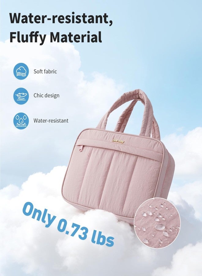 Narwey Hanging Travel Toiletry Bag for Women, Quilted Makeup Bag Organizer with Handle, Portable Toiletries Bag for Travel Essentials, Accessories, Brushes, Cosmetics (Pink) - Image 2