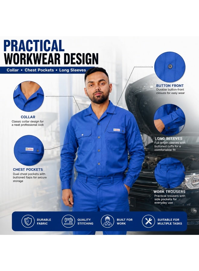 SAFEGUARD Long Sleeve Coverall Workwear Uniform, Blue Full Body Protective Overall with Multiple Pockets, Industrial Safety Work Suit for Workshop, Factory, Maintenance & Cleaning, Size XL - Image 4