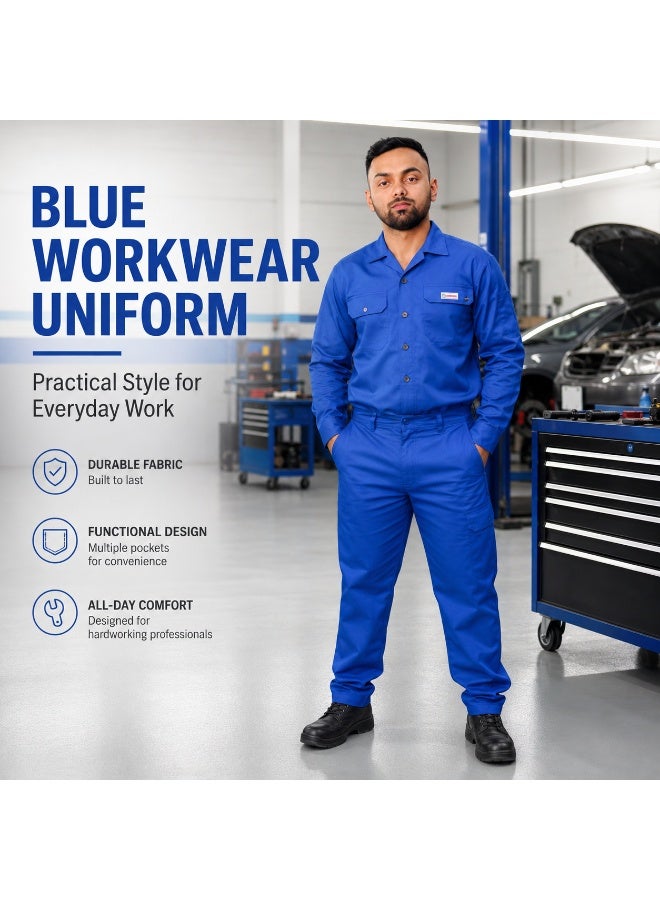 SAFEGUARD Long Sleeve Coverall Workwear Uniform, Blue Full Body Protective Overall with Multiple Pockets, Industrial Safety Work Suit for Workshop, Factory, Maintenance & Cleaning, Size XL - Image 1