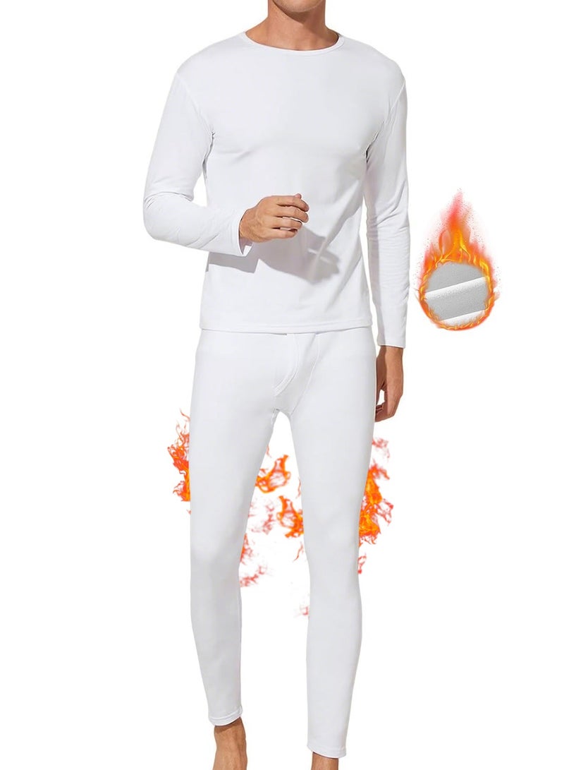 فوريول مجموعة الملابس الداخلية الحرارية القطنية للرجال: قميص وسروال طويل (أبيض) - Image 1