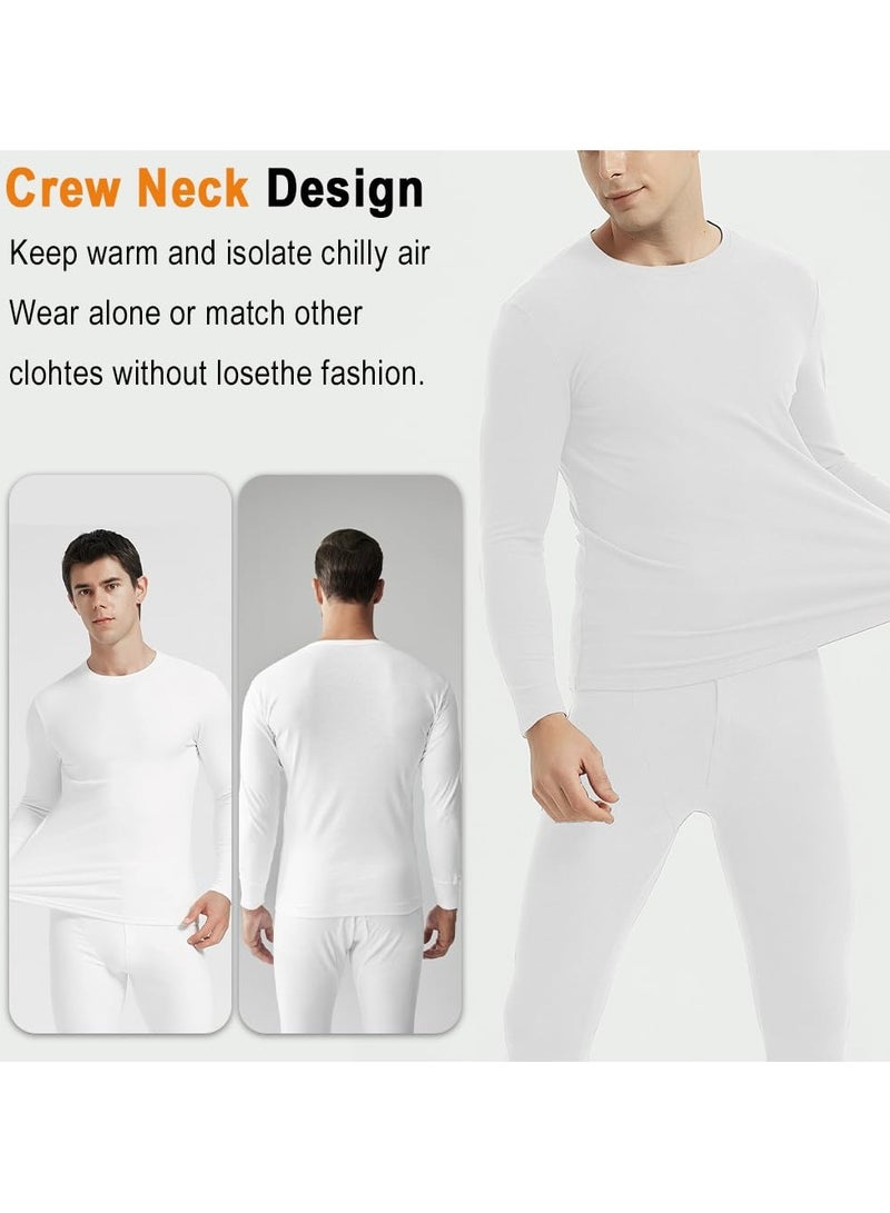 فوريول مجموعة الملابس الداخلية الحرارية القطنية للرجال: قميص وسروال طويل (أبيض) - Image 2