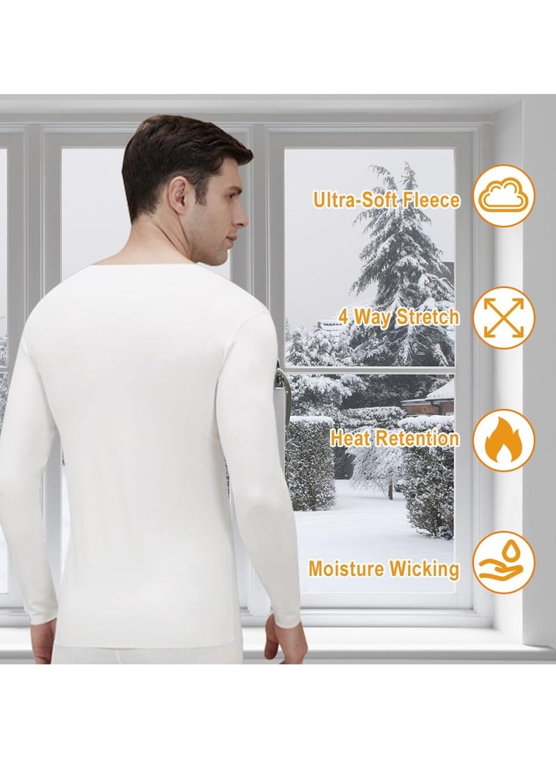 فوريول مجموعة الملابس الداخلية الحرارية القطنية للرجال: قميص وسروال طويل (أبيض) - Image 4
