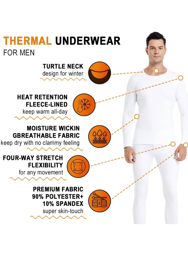 فوريول مجموعة الملابس الداخلية الحرارية القطنية للرجال: قميص وسروال طويل (أبيض) - Image 5