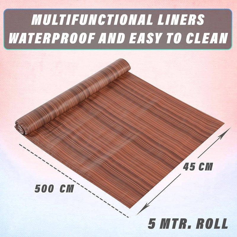 Kuber Industries Lining Design Wardrobe Kitchen Drawer Cupboard Cabinet Shelf Mat|Water Proof DustProof||5 MTR Roll|Size 500 x 45 CM (Dark Brown) - CTKTC040177, Standard,Polyvinyl Chloride - Image 3