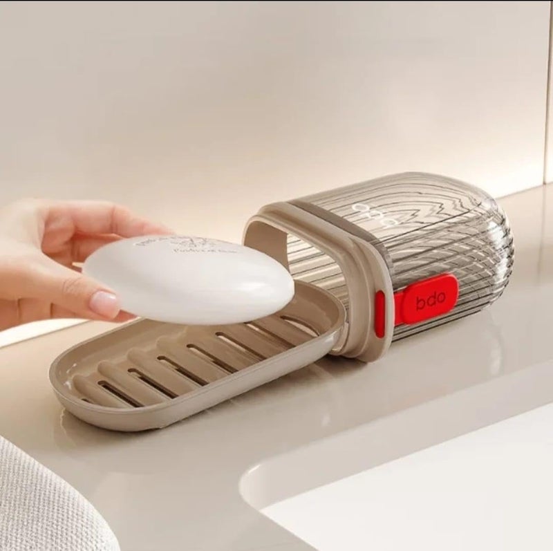 HASHFLOW Travel Soap Case Leak-Proof Detachable Soap Holder with Lid & Drain Tray Transparent Portable Washable Sealed Shower Soap Dish for Bathroom Home Trip - Image 1