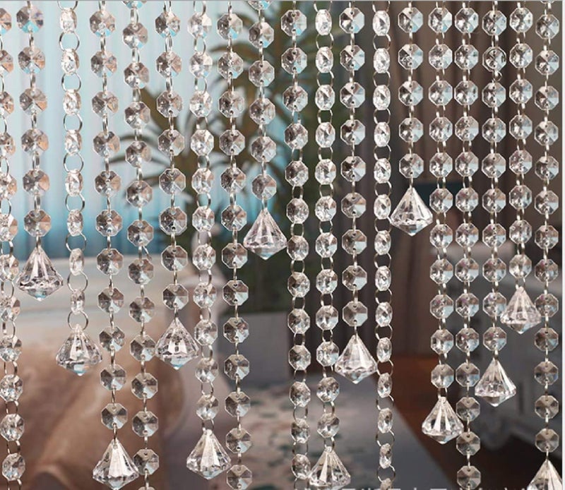 E EBETA 33 Ft Crystal Acrylic Gems Bead Garland Strands Hanging Octagon Prism Bead Chain Garlands for Wedding Home DIY Craft Jewelry Party Christmas Tree Decoration with Diamond Pendant 