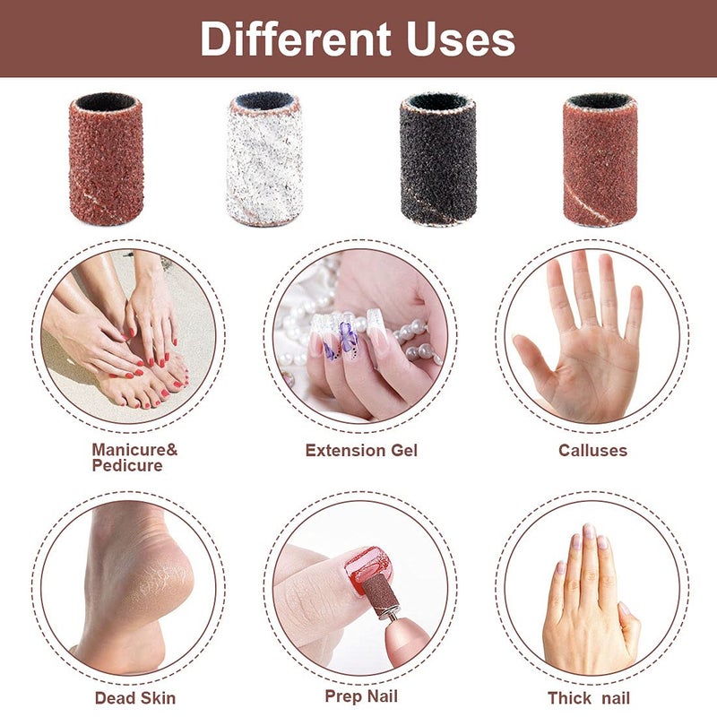Rolybag Sanding Bands for Nail Drill 240 Pieces 3 Color Coarse Fine Grit Efile Sand Set 80#120#180#240#,2 Pieces 3/32 Inch Nail Drill Bits for Manicures and Pedicures - Image 5