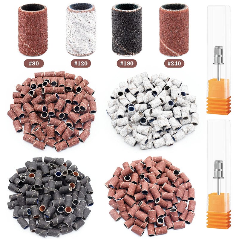 Rolybag Sanding Bands for Nail Drill 240 Pieces 3 Color Coarse Fine Grit Efile Sand Set 80#120#180#240#,2 Pieces 3/32 Inch Nail Drill Bits for Manicures and Pedicures - Image 1