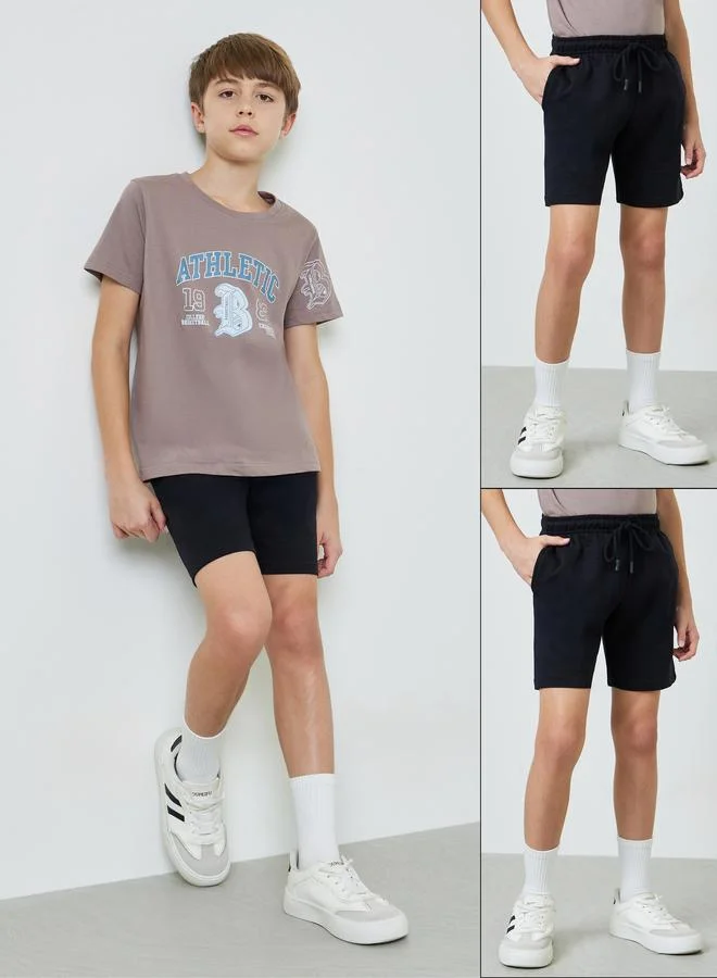 ستايلي Teens Pack Of 2 - Cotton Knitted Drawstring Shorts