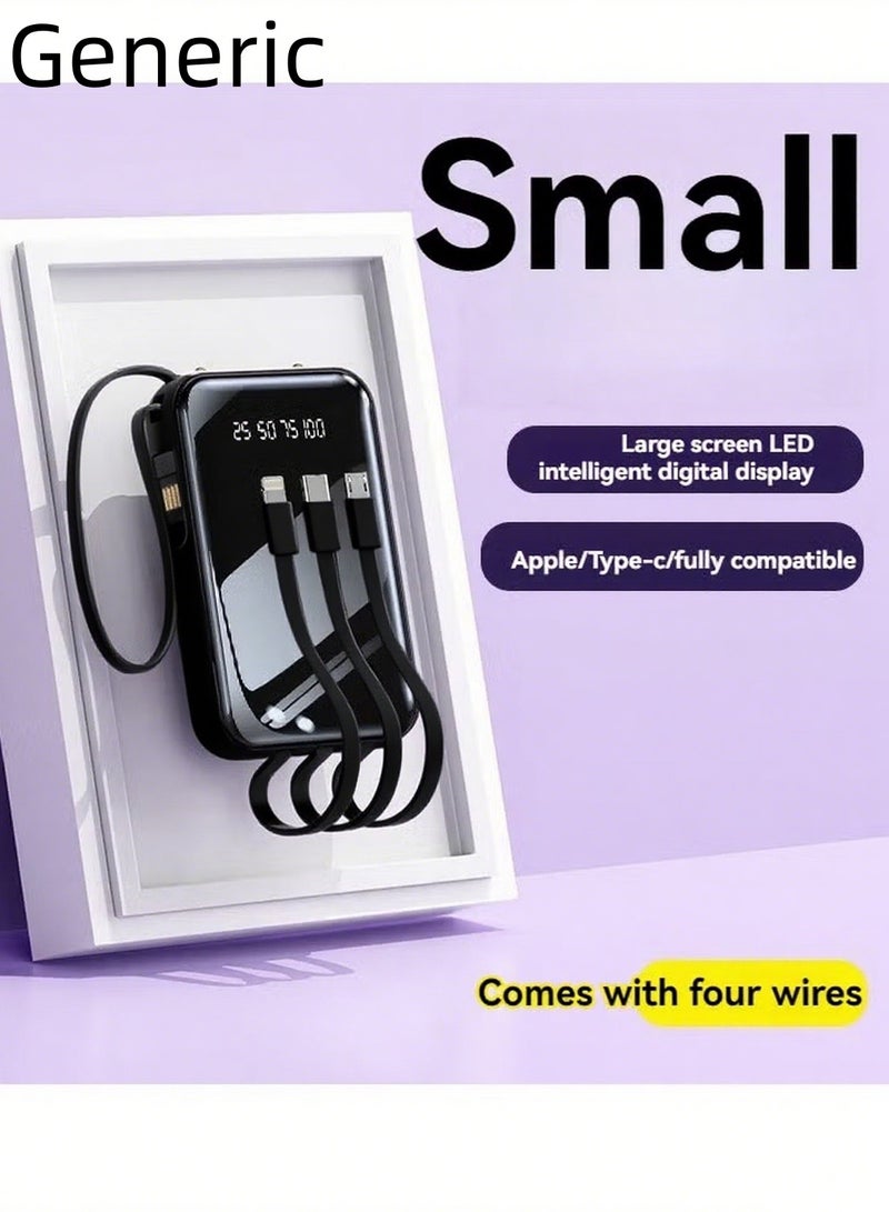 New digital display large capacity 10000 mAh power bank with built-in charging cable mini power bank (black) - Image 1
