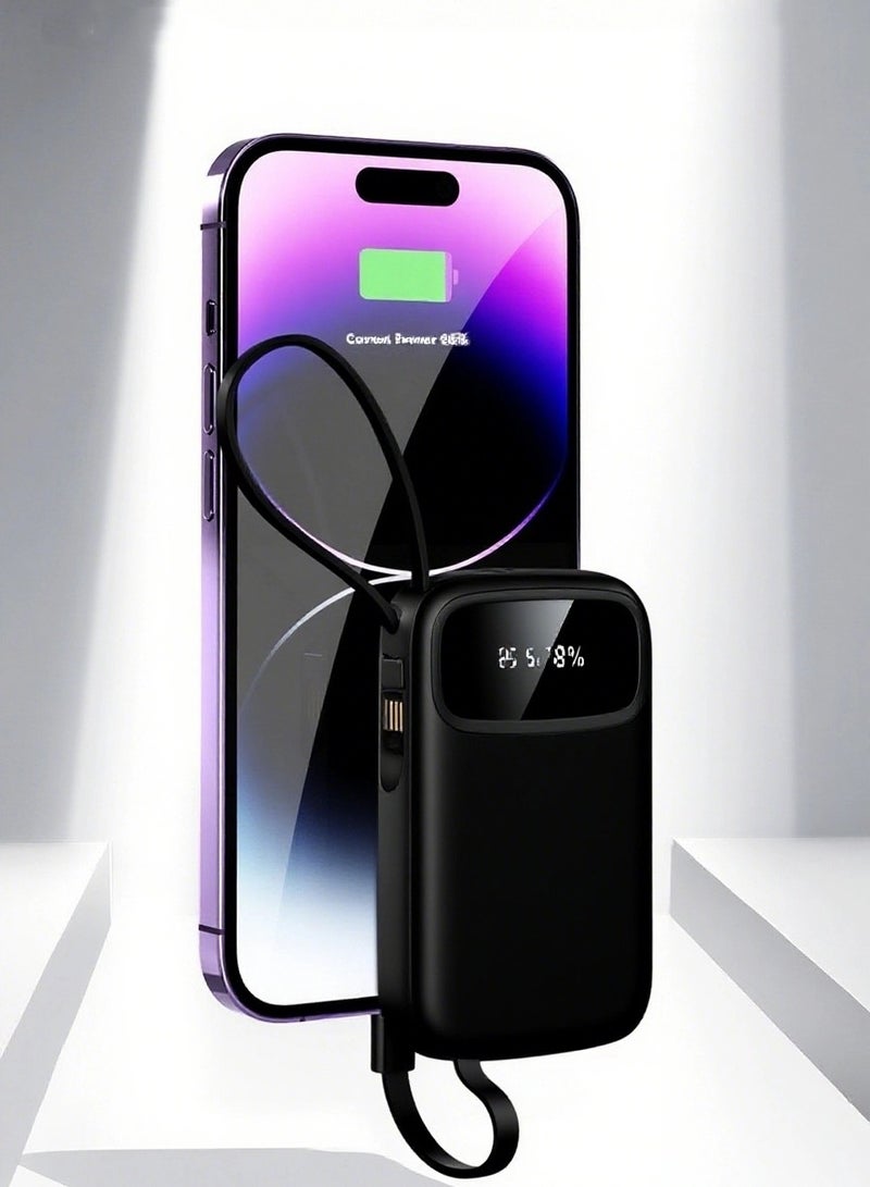 New digital display large capacity 10000 mAh power bank with built-in charging cable mini power bank (black) - Image 4