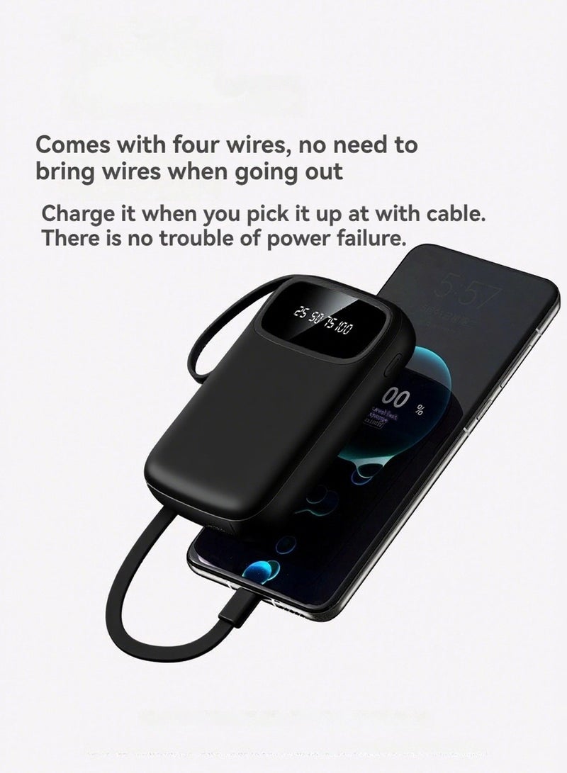 New digital display large capacity 10000 mAh power bank with built-in charging cable mini power bank (black) - Image 3