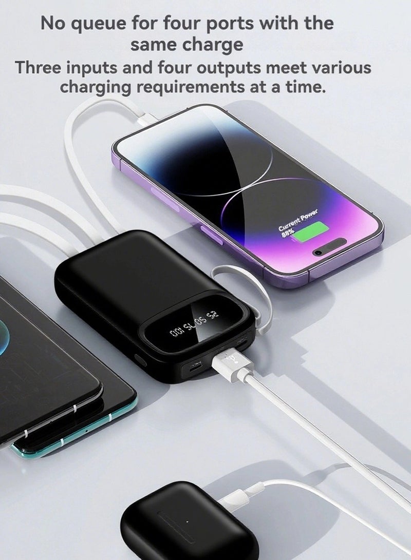 New digital display large capacity 10000 mAh power bank with built-in charging cable mini power bank (black) - Image 2