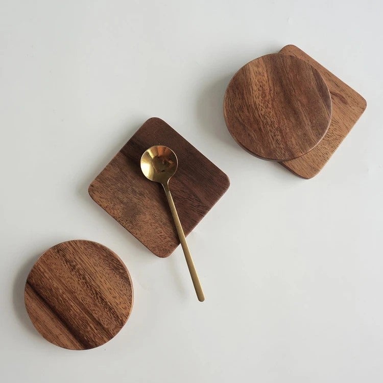 Y&D Laser Engravable Acacia Wood Coasters – Natural Square & Round Drink Coasters for Custom Engraving, Set of 4 - Image 3