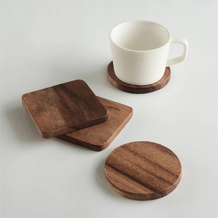 Y&D Laser Engravable Acacia Wood Coasters – Natural Square & Round Drink Coasters for Custom Engraving, Set of 4 - Image 4