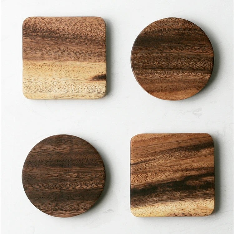 Y&D Laser Engravable Acacia Wood Coasters – Natural Square & Round Drink Coasters for Custom Engraving, Set of 4 - Image 2