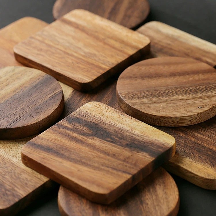 Y&D Laser Engravable Acacia Wood Coasters – Natural Square & Round Drink Coasters for Custom Engraving, Set of 4 - Image 5