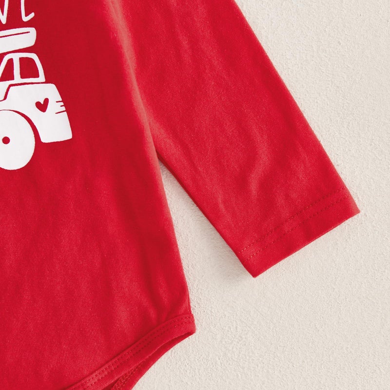 Frietlebird My First Valentines Day Baby Boy Outfit Long Sleeve Letters Romper Pants With Hat Valentines Day Baby Boy Outfit (V-Red 6-12 Months) - Image 5
