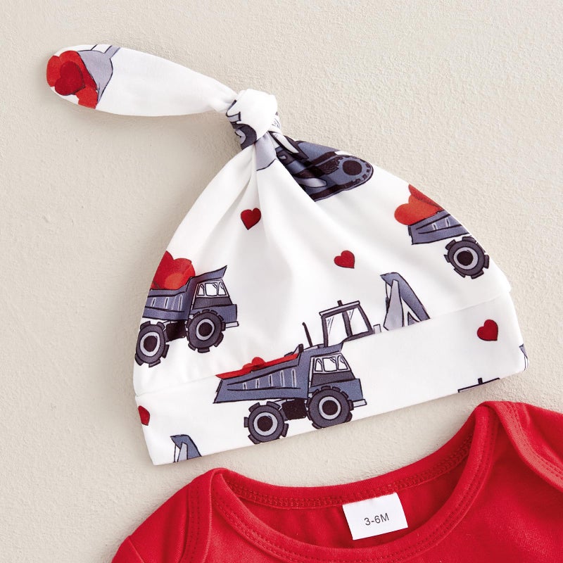 Frietlebird My First Valentines Day Baby Boy Outfit Long Sleeve Letters Romper Pants With Hat Valentines Day Baby Boy Outfit (V-Red 6-12 Months) - Image 3
