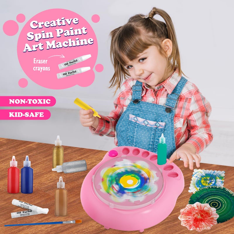 TingingYuli Spin Art Machine for Kids - Paint Spinner Art Craft Kit with 36 Artboards & 7 Colors - Arts and Crafts Painting Set for Boys Girls Ages 4-12, Birthday Easter Gifts for 6 7 8 9 10 Year Oldï¼ˆPinkï¼‰ - Image 4