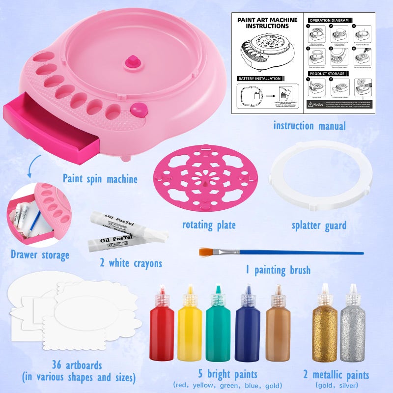 TingingYuli Spin Art Machine for Kids - Paint Spinner Art Craft Kit with 36 Artboards & 7 Colors - Arts and Crafts Painting Set for Boys Girls Ages 4-12, Birthday Easter Gifts for 6 7 8 9 10 Year Oldï¼ˆPinkï¼‰ - Image 2