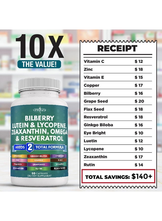 NEW AGE Eye Health Vitamins with Bilberry 300mg Lutein & Zeaxanthin 40mg Lycopene 40mg Resveratrol 100mg Grape Seed Extract 200mg Astaxanthin - Eye Vitamin -120 Count - Image 5