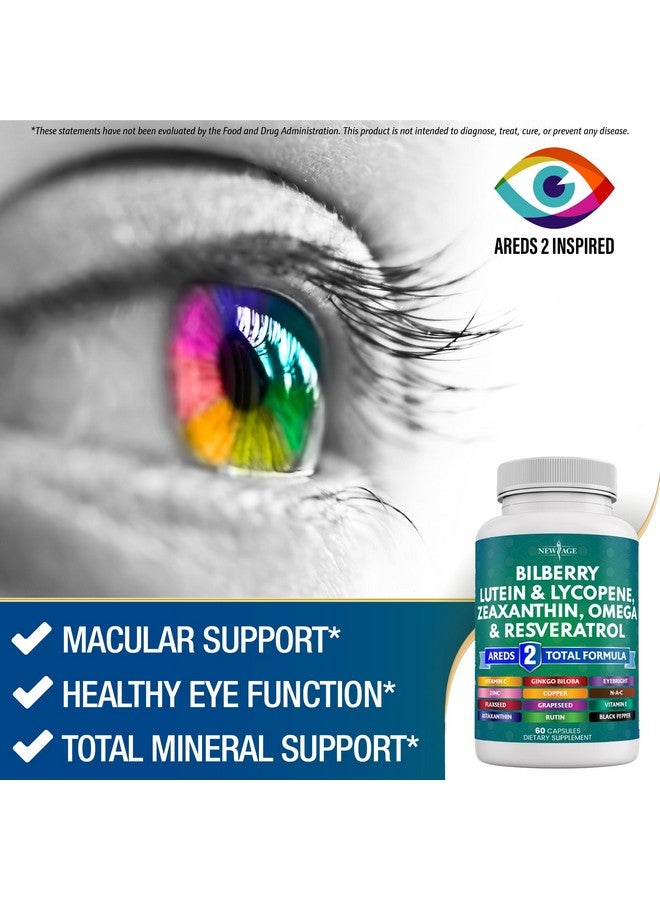 NEW AGE Eye Health Vitamins with Bilberry 300mg Lutein & Zeaxanthin 40mg Lycopene 40mg Resveratrol 100mg Grape Seed Extract 200mg Astaxanthin - Eye Vitamin -120 Count - Image 4