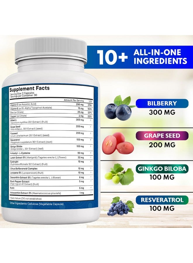 NEW AGE Eye Health Vitamins with Bilberry 300mg Lutein & Zeaxanthin 40mg Lycopene 40mg Resveratrol 100mg Grape Seed Extract 200mg Astaxanthin - Eye Vitamin -120 Count - Image 2